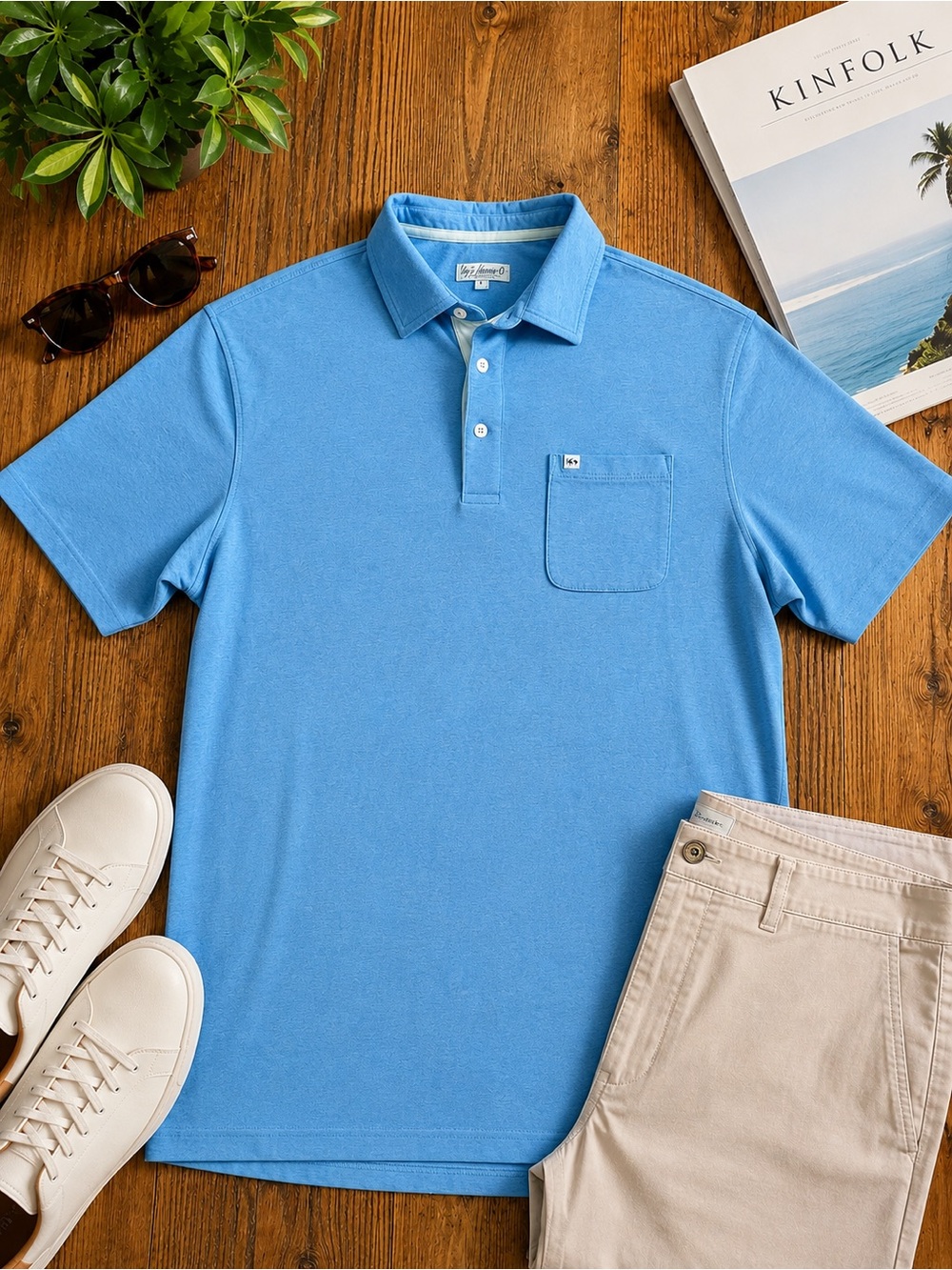 Fish Hippie Co. Pocket Polo Blue Heather Cotton Stretch Shirt Men’s Large